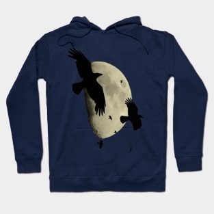 Crows In Flight Silhouetted Against A Large Moon Vector Art Hoodie